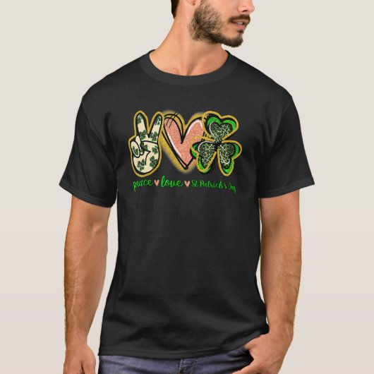 T-shirt Peace Love Lucky Jour de la Saint Patrick Shamrock (Devant)