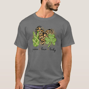 T-shirt Peace Love Lucky Leopard Heart Shamrock Irish St P