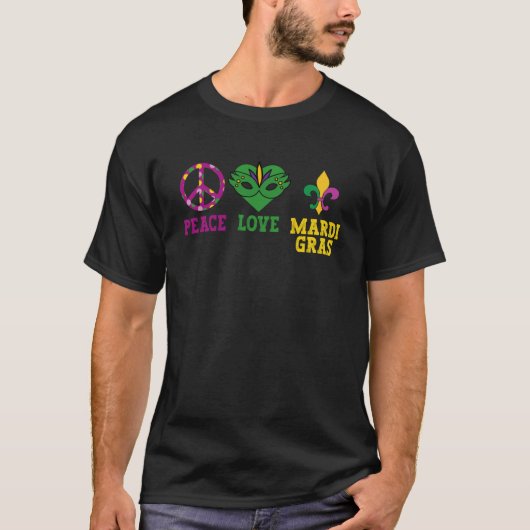 T-shirt Peace Love Mardi Gras Fête Fêtes G (Devant)