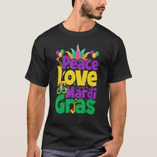 T-shirt Peace Love Mardi Gras for Women & Men (Devant)