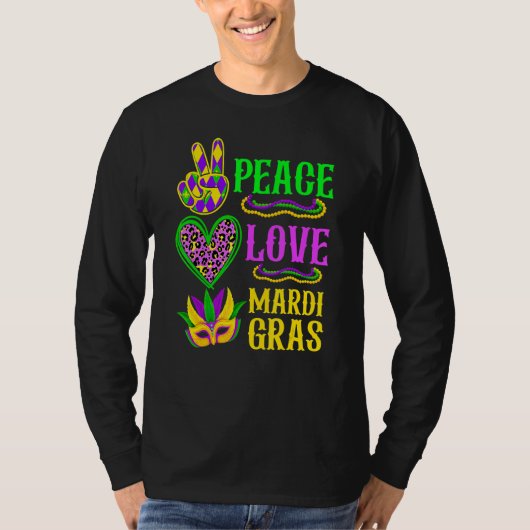 T-shirt Peace Love Mardi Gras Leopard Funny Festival Carni (Devant)