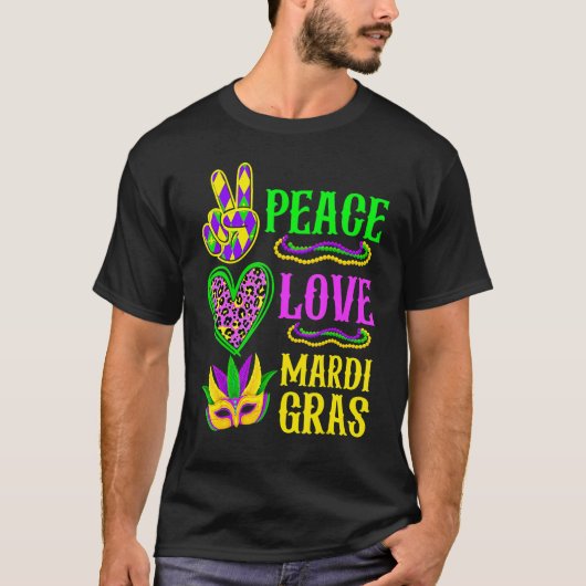 T-shirt Peace Love Mardi Gras Leopard Funny Festival Carni (Devant)