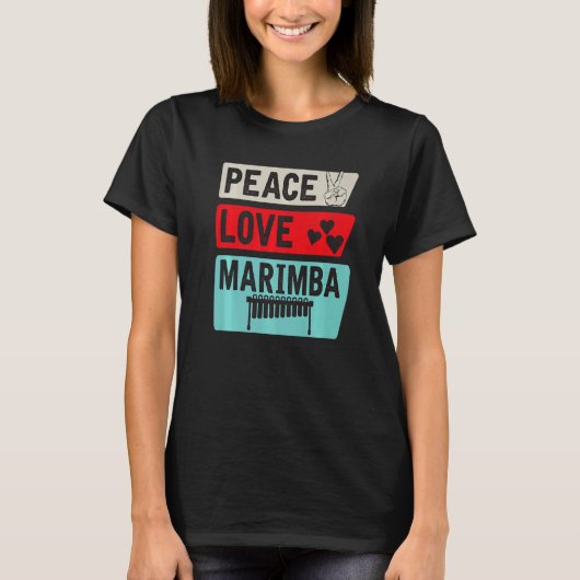 T-shirt Peace Love Marimba Instrument Guatemala Marimba Or (Devant)