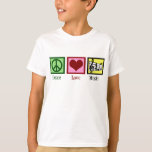 T-shirt Peace Love Music Enfants<br><div class="desc">Beau cadeau musicien avec un signe de paix,  le coeur,  et une clé trible et le personnel musical. Cool PEACE LOVE MUSIC Noël présent pour un compositeur,  un directeur de groupe ou un chef de choeur.</div>