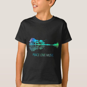 T-shirt Peace Love Musique Guitar Lake Shadow Hippie Music