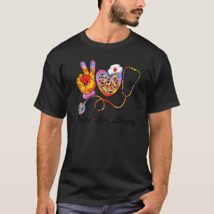 T-shirt Peace Love Nursing Leopard Heart Stethoscope Nurse