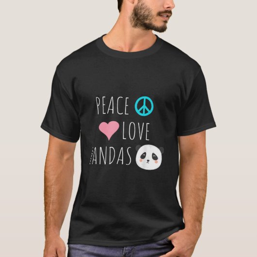 T-shirt Peace Love Pandas Panda Bear Animal Pet Love (Devant)