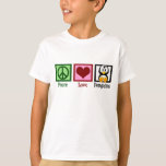 T-shirt Peace Love Penguins Enfants<br><div class="desc">J'adore les pingouins. Ils sont tout ce dont le monde a besoin en plus de la paix et de l'amour. Un joli signe de paix vert,  un coeur rouge mignon et un adorable pingouin sur un t-shirt animal.</div>