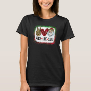 T-shirt Peace Love Père Noël Leopard Red Buffalo Plaid Ble