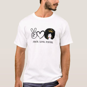 T-shirt Peace Love Pisces Queen Zodiac Afro Hair Crown Bir