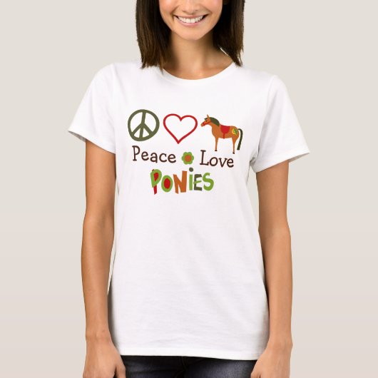 T-shirt Peace Love Ponies Cheval Rétro (Devant)