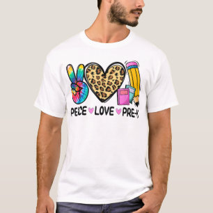 T-shirt Peace Love Pre K Leopard Tie Dye Retour À L'École