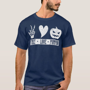 T-shirt Peace Love Pumpkin Halloween Hippie Skeleton Heart