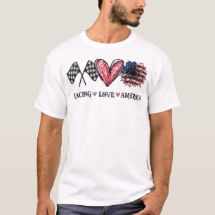 T-shirt Peace Love Racing Drapeau America Racing Lovers