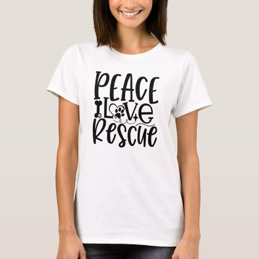 T-shirt Peace Love Rescue Script Gras (Devant)