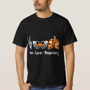 T-shirt Peace Love Respiratory Therapist Skeleton Fun Hall