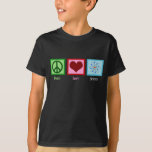 T-shirt Peace Love Science Modèle Atom Enfants<br><div class="desc">T-shirt enfant cool pour un scientifique ou juste un geek qui aime apprendre comment fonctionne le monde. Un tee pour enfants de science de paix mignonne avec un signe de paix,  le coeur et le modèle atome.</div>