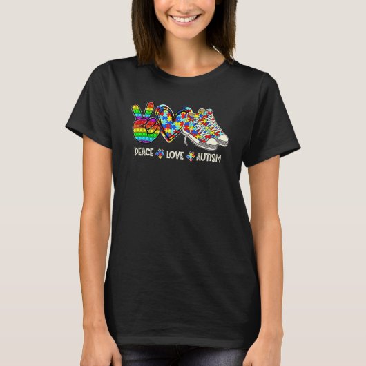 T-shirt Peace Love Sensibilisation sur l'autisme Puzzle Ch (Devant)