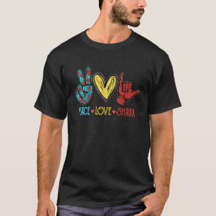 T-shirt Peace Love Shaka Aloha Hawaiian Surfboard