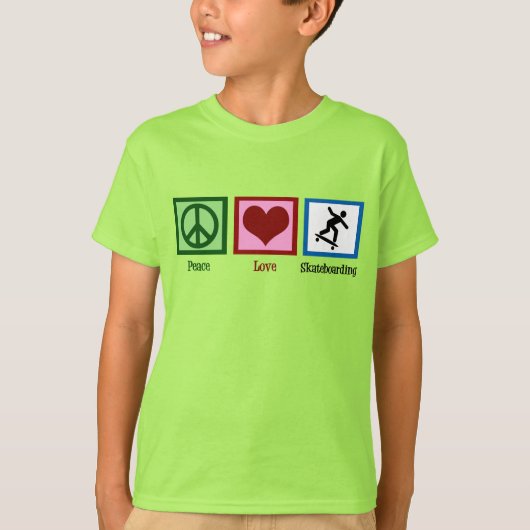 T-shirt Peace Love Skateboard Kids (Devant)
