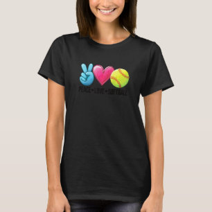 T-shirt Peace Love Softball Cute Softball Player Varsity T