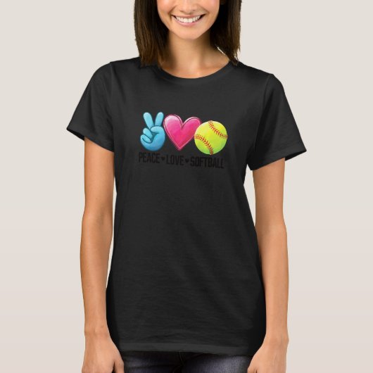 T-shirt Peace Love Softball Cute Softball Player Varsity T (Devant)