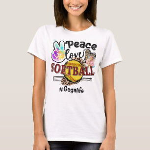 T-shirt Peace Love Softball Gaga Life Maman Grand-mère Leo