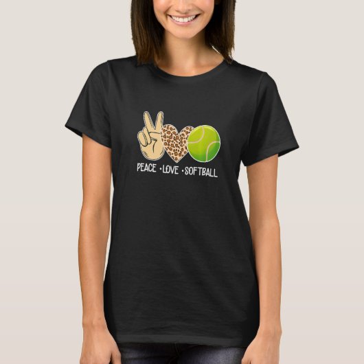 T-shirt Peace Love Softball Leopard Softball Player for G (Devant)