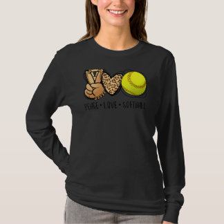 T-shirt Peace Love Softball Moms Empreinte de léopard Moth