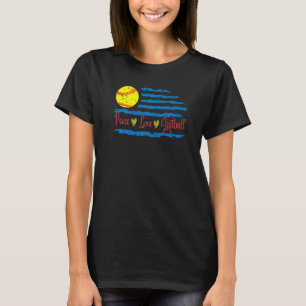 T-shirt Peace Love Softball US Drapeau Maman Softball Fill