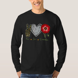 T-shirt Peace Love Souvenez-vous de Red Poppy Flower Soldi