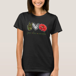 T-shirt Peace Love Souvenez-vous de Red Poppy Flower Soldi