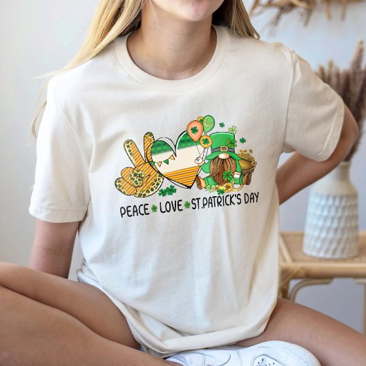T-shirt Peace Love St. Patricks Day Shirt, feuille Shamroc