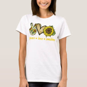 T-shirt Peace Love Sunshine Gold Heart Sunflower