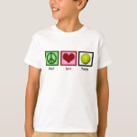 T-shirt Peace Love Tennis<br><div class="desc">Es-tu le professionnel du tennis à ton école primaire ? Un joli tee de tennis pour enfants.</div>