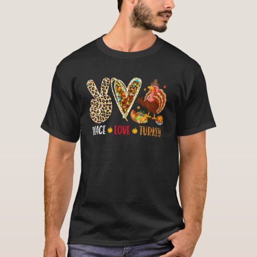 T-shirt Peace Love Turkey Fall Turkey Leopard Peace Hand S (Devant)