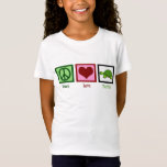 T-Shirt Peace Love Turtles mignonne Turtle Girl's<br><div class="desc">Un signe de paix vert,  un coeur et une adorable tortue sur le t-shirt d'une fille. T-shirt enfant de Peace Love Turtles.</div>