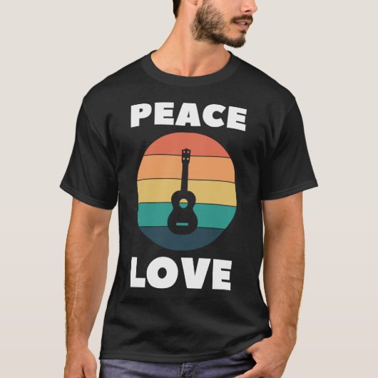 T-shirt Peace Love Ukulele Peace Love Uke Player Retro (Devant)