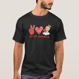T-shirt Peace Love Valentines Day Cute Heart Cherub Baby A