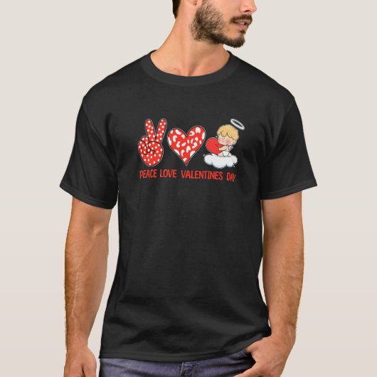 T-shirt Peace Love Valentines Day Cute Heart Cherub Baby A (Devant)
