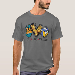 T-shirt Peace Love Volleyball Cadeau Sport Jeu Leopard Hom