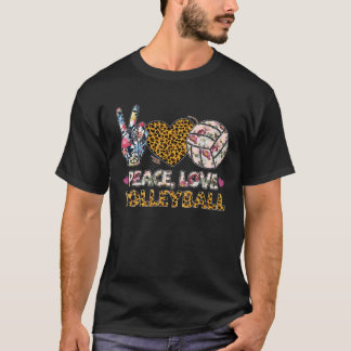 T-shirt Peace Love Volleyball Leopard Lover Sport Hommes F