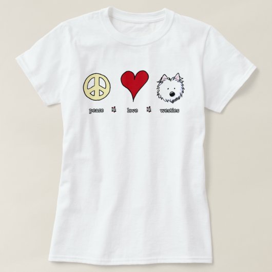 T-shirt Peace Love Westies KiniArt (Design devant)