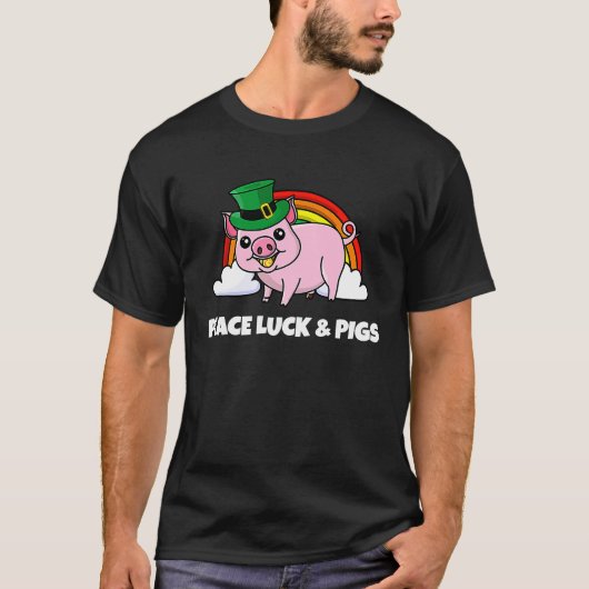 T-shirt Peace Luck Pigs St Patrick's Day Leprechaun Lucky  (Devant)