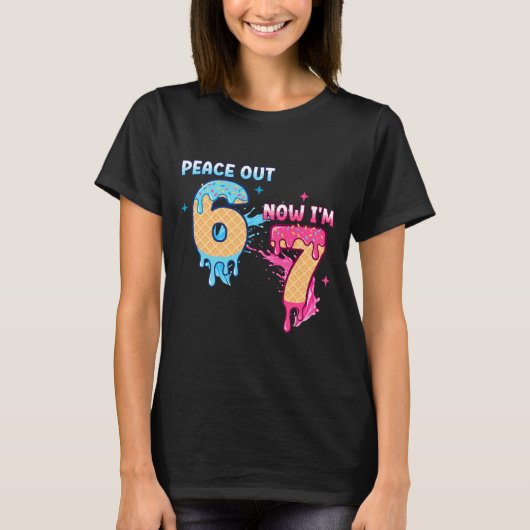 T-shirt Peace Out 6 Now I'm 7 Ice Cream Drip 7th Birthday  (Devant)