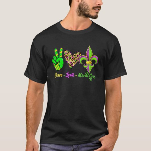 T-shirt Peace Sign Heart Fleur De Lys Peace Love Mardi Gra (Devant)