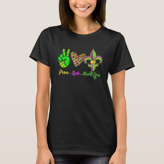 T-shirt Peace Sign Heart Fleur De Lys Peace Love Mardi Gra (Devant)