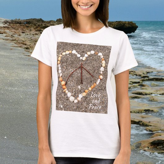 T-shirt Peace Sign in Heart Sandy Beach Photographie