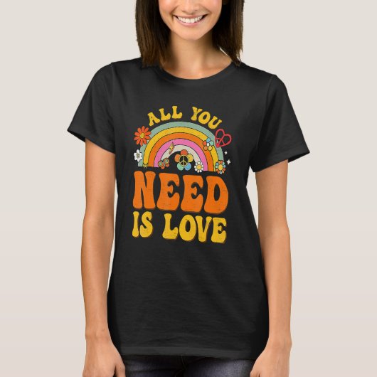 T-shirt Peace Sign Love 60s 70 Hippie Super Vibes Hallowe (Devant)