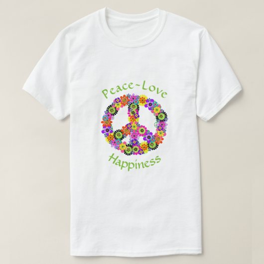 T-shirt Peace Sign Love & Happiness on White (Design devant)